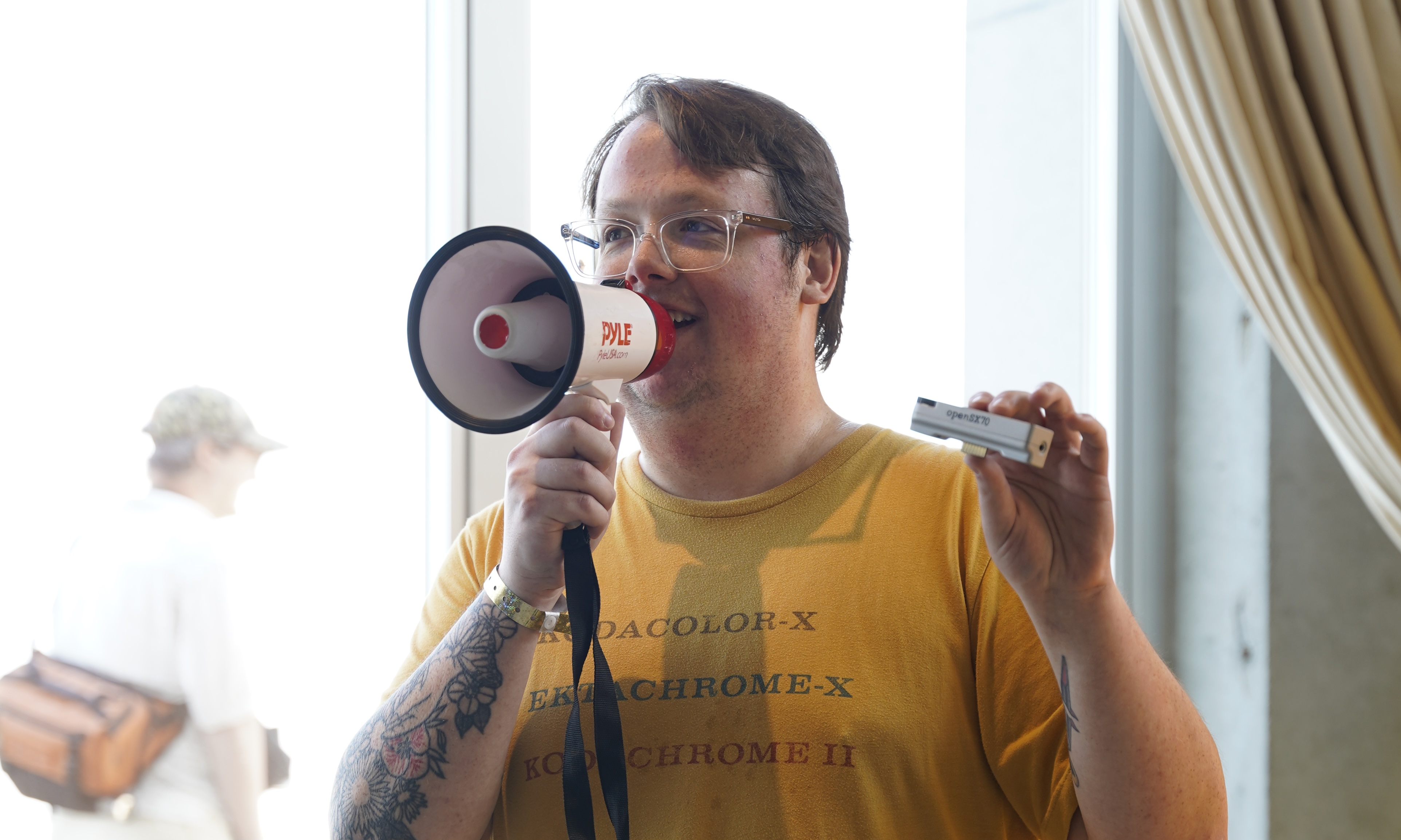 Zane spreading the openSX70 gospel at Polacon 2025 in NYC